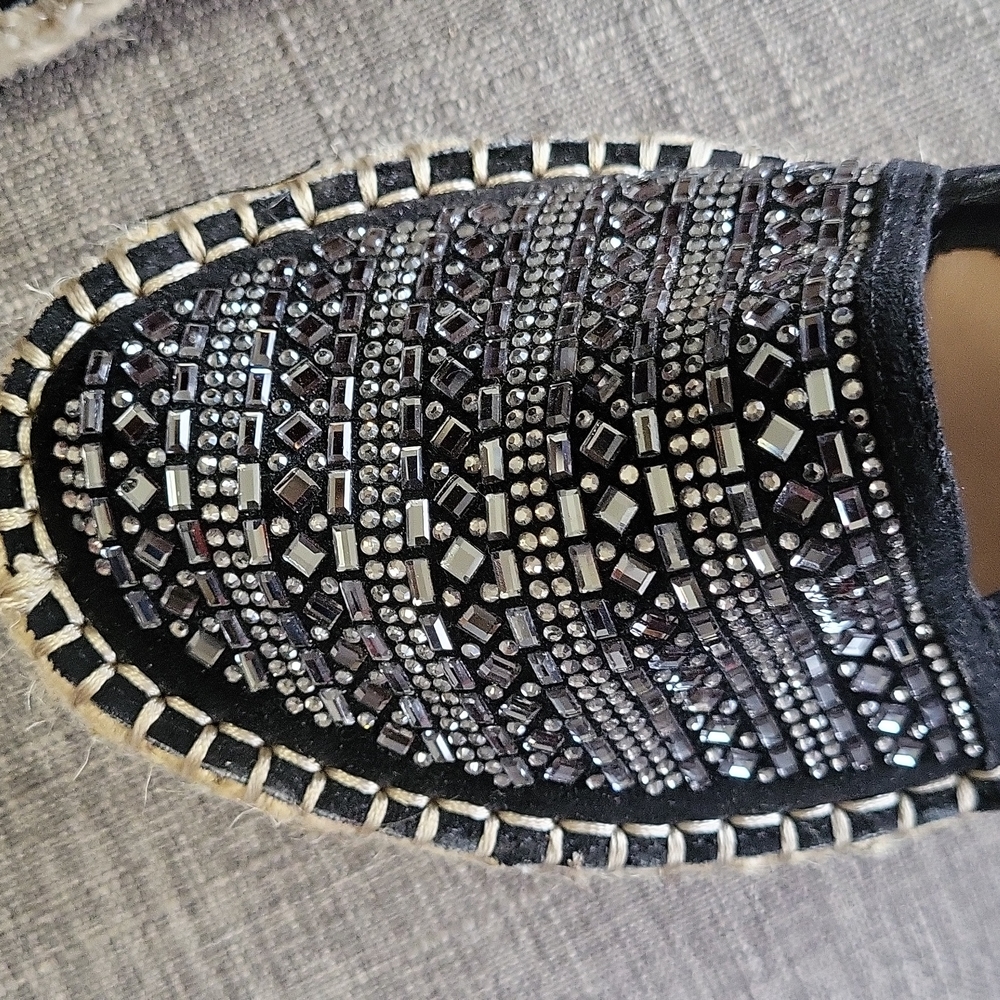 EUC Express women's rhinestone beeded  flats platform Espadrilles, Black, 6 - Picture 6 of 8